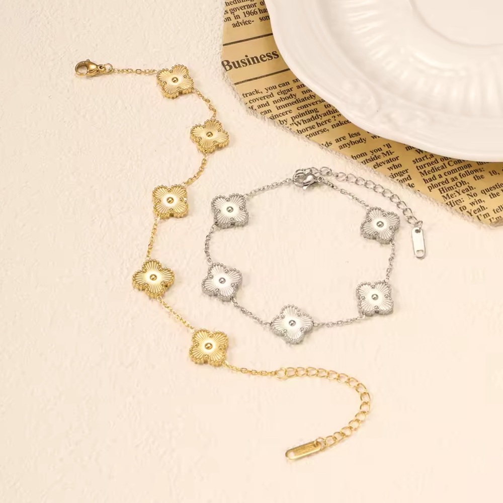 New Alhambra Gold Gold 18K plated Stainless Steel floral Bracelet Clover - Picture 4 of 14